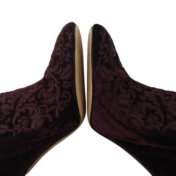 Jessica Simpson Wovella Velvet Embroidered Ankle Boots Women 9 Maroon Wine Block - Picture 16 of 16